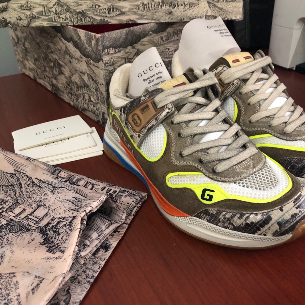 Gucci Gray and Yellow Sneakers with Dynamic Design